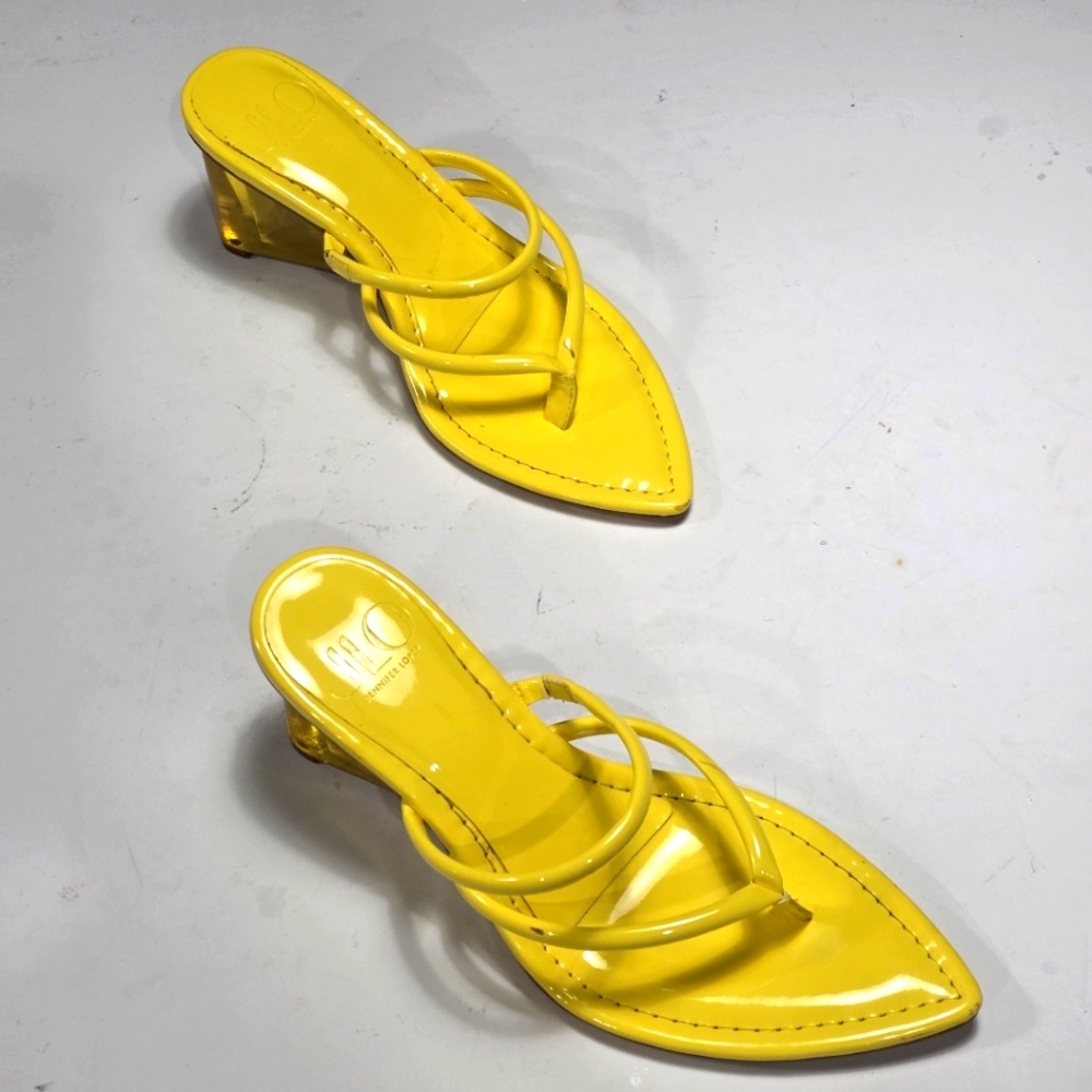 Jenifer Lopez Yellow Strappy Heeled Slip-On Sandals Size 8M